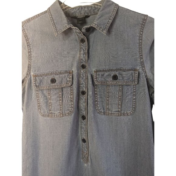 J Crew Factory Classic Chambray Cotton Button Shirt Dress Roll-tab sleeve Sz S - Picture 3 of 10